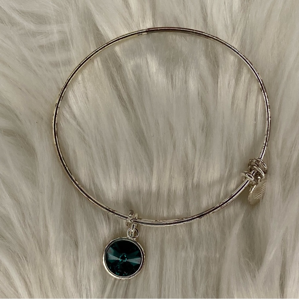 Alex and Ani Shiny Silver May Birthstone Emerald Crystal Charm Bangle Bracelet